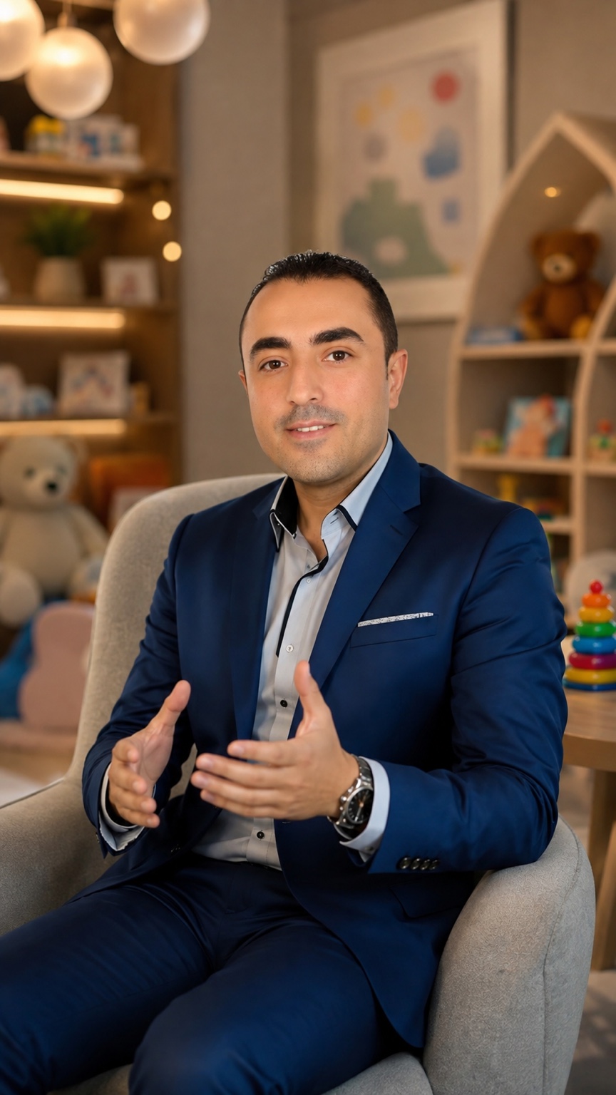الدكتور زيد غرايبة - أخصائي النطق واللغة أثناء الحديث مع الأهل